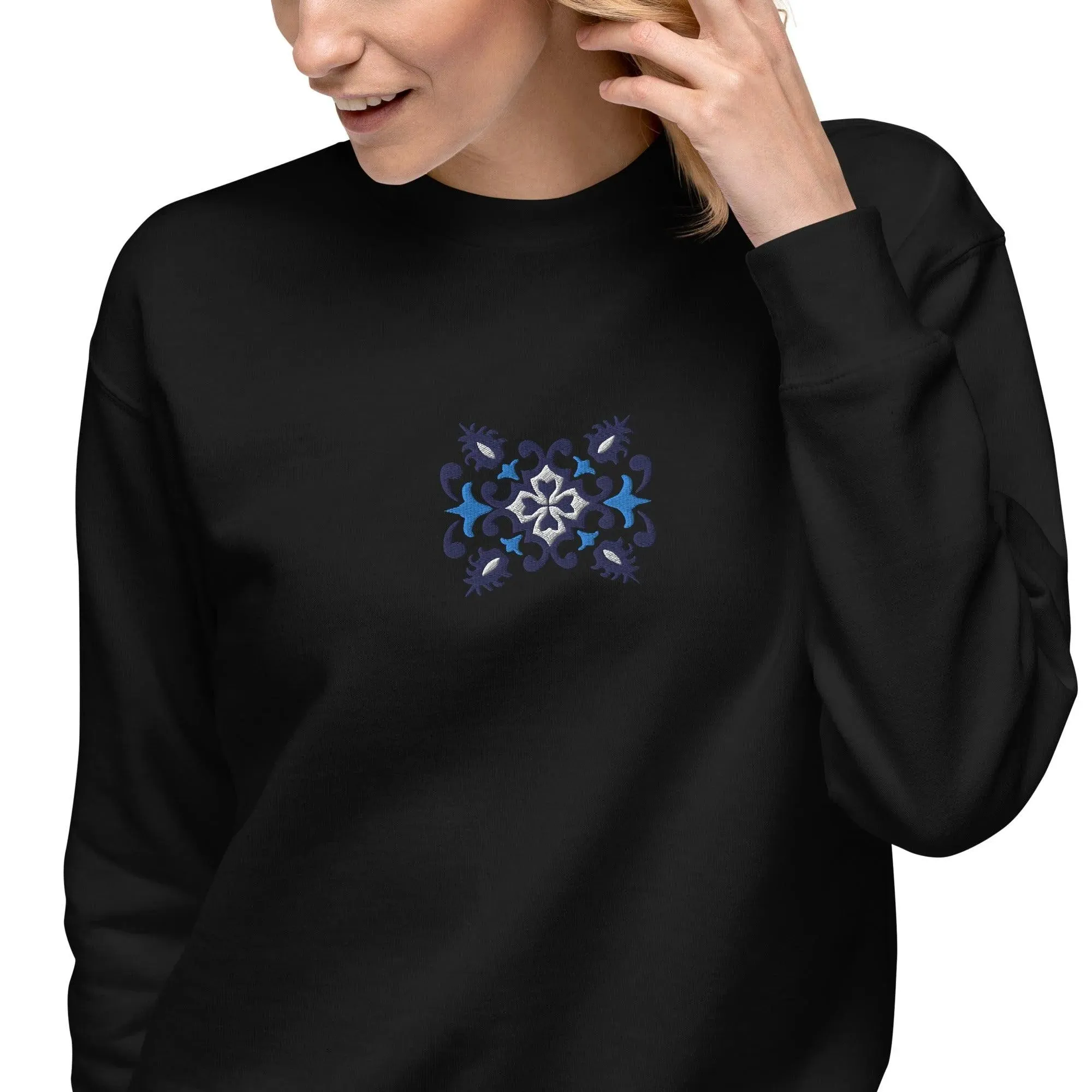 Portuguese Azulejo Tile Motif Embroidered Sweatshirt