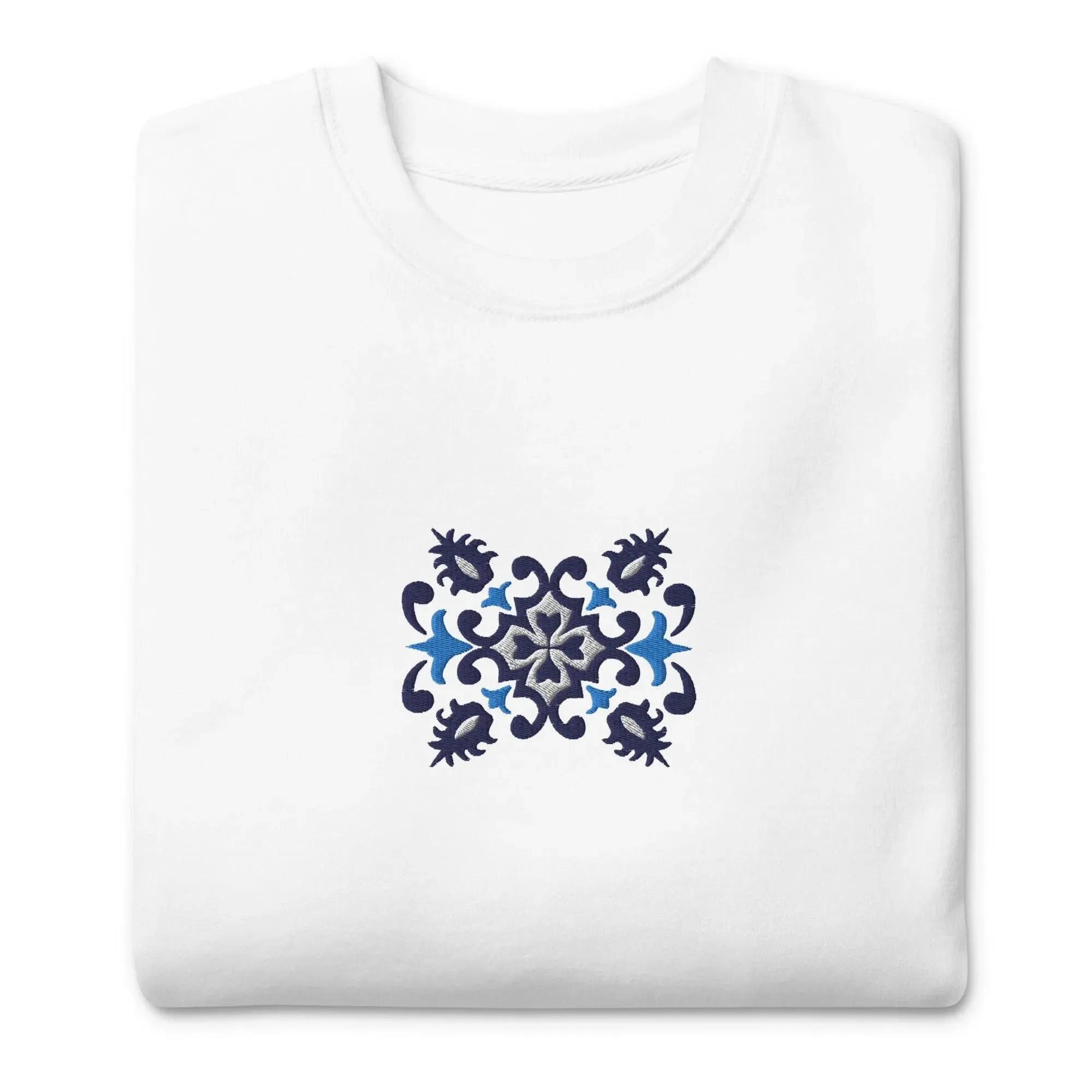 Portuguese Azulejo Tile Motif Embroidered Sweatshirt