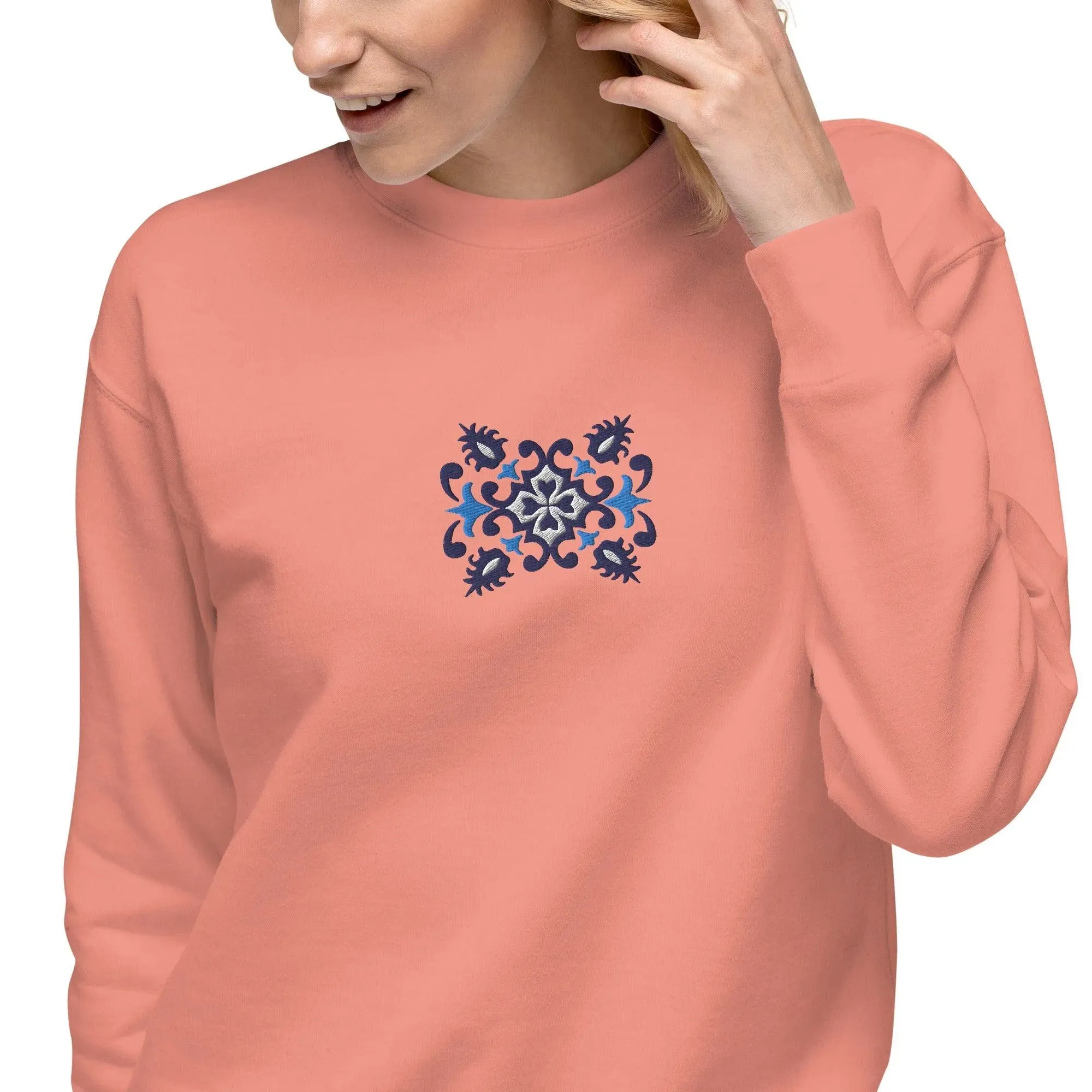 Portuguese Azulejo Tile Motif Embroidered Sweatshirt