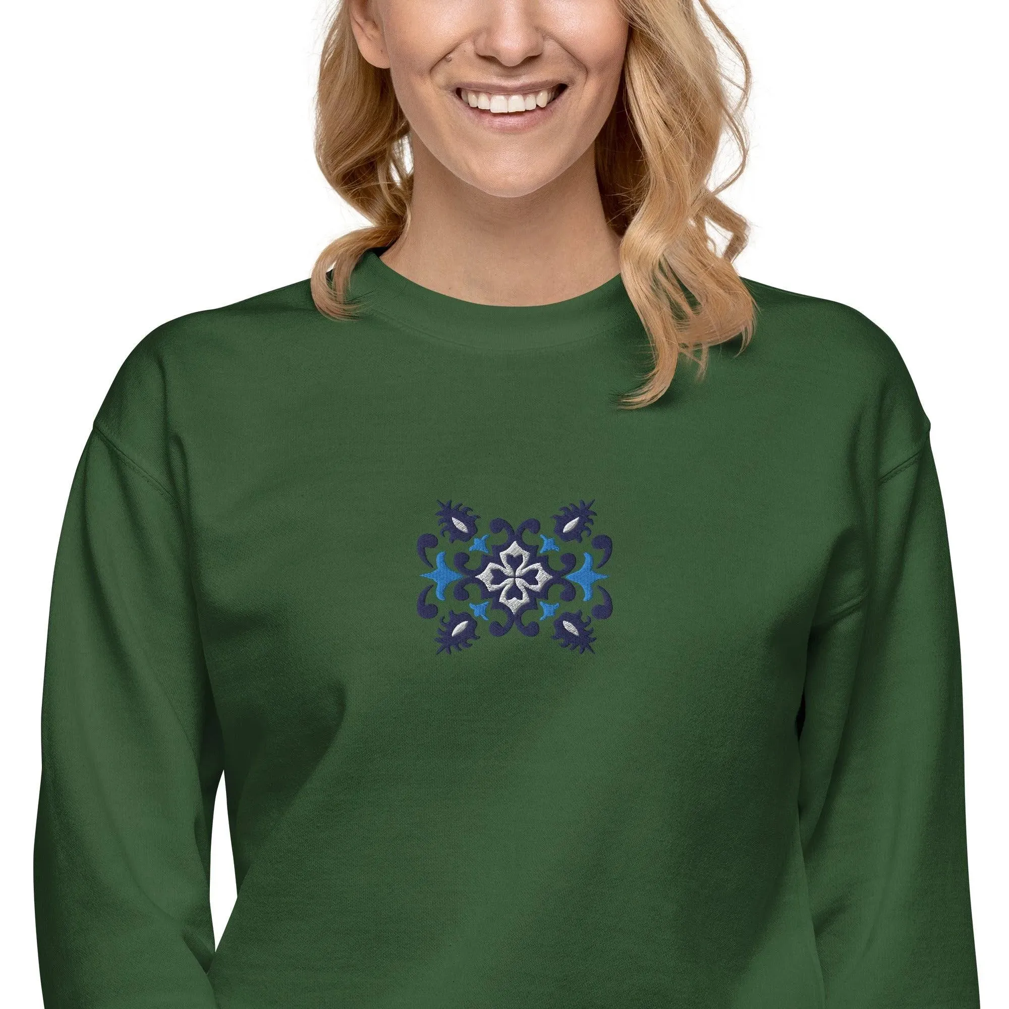 Portuguese Azulejo Tile Motif Embroidered Sweatshirt