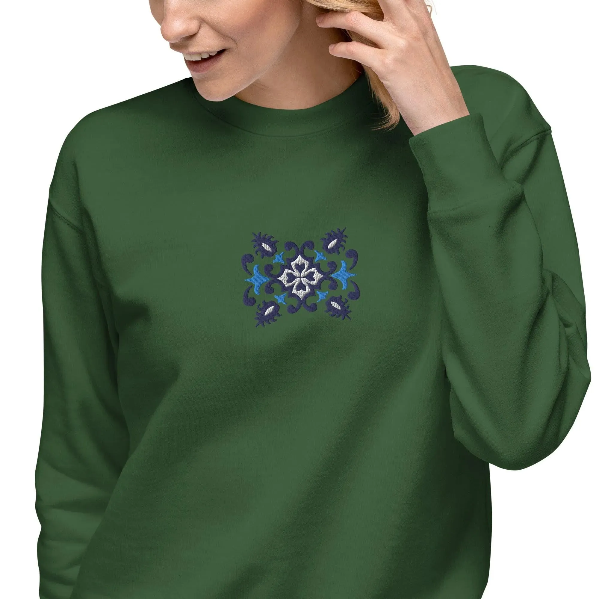 Portuguese Azulejo Tile Motif Embroidered Sweatshirt