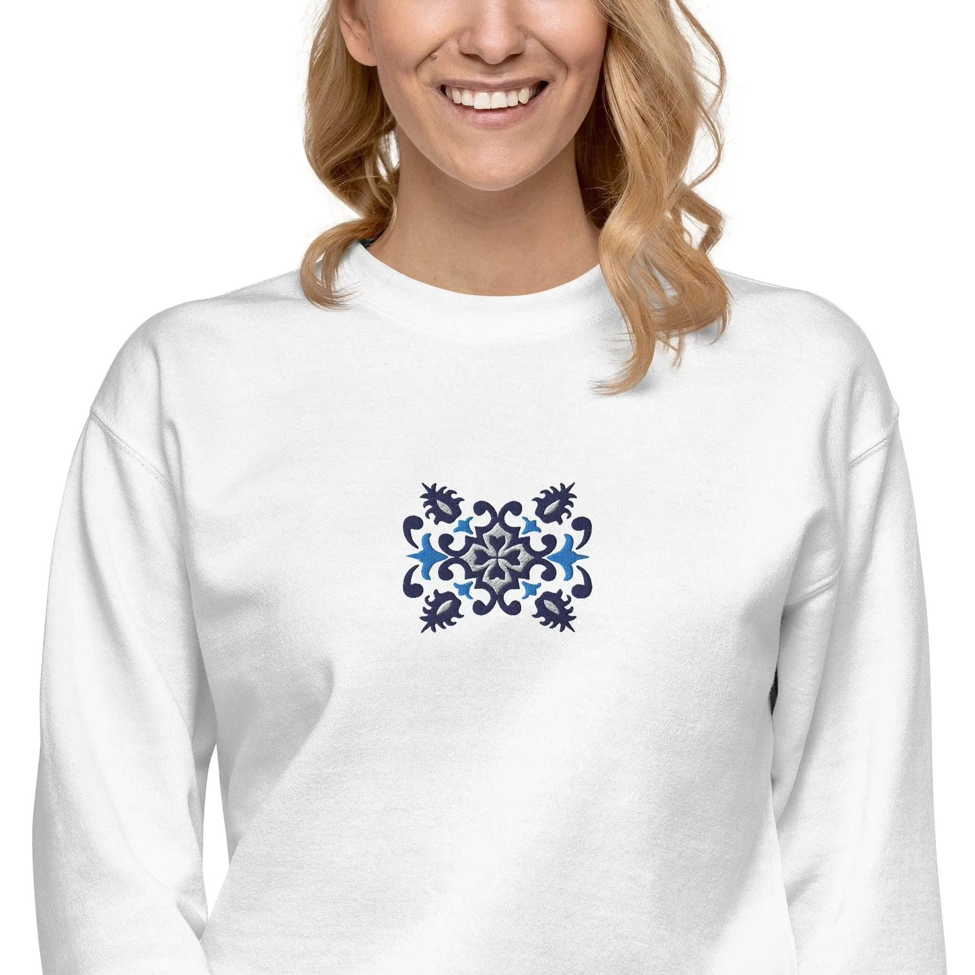 Portuguese Azulejo Tile Motif Embroidered Sweatshirt