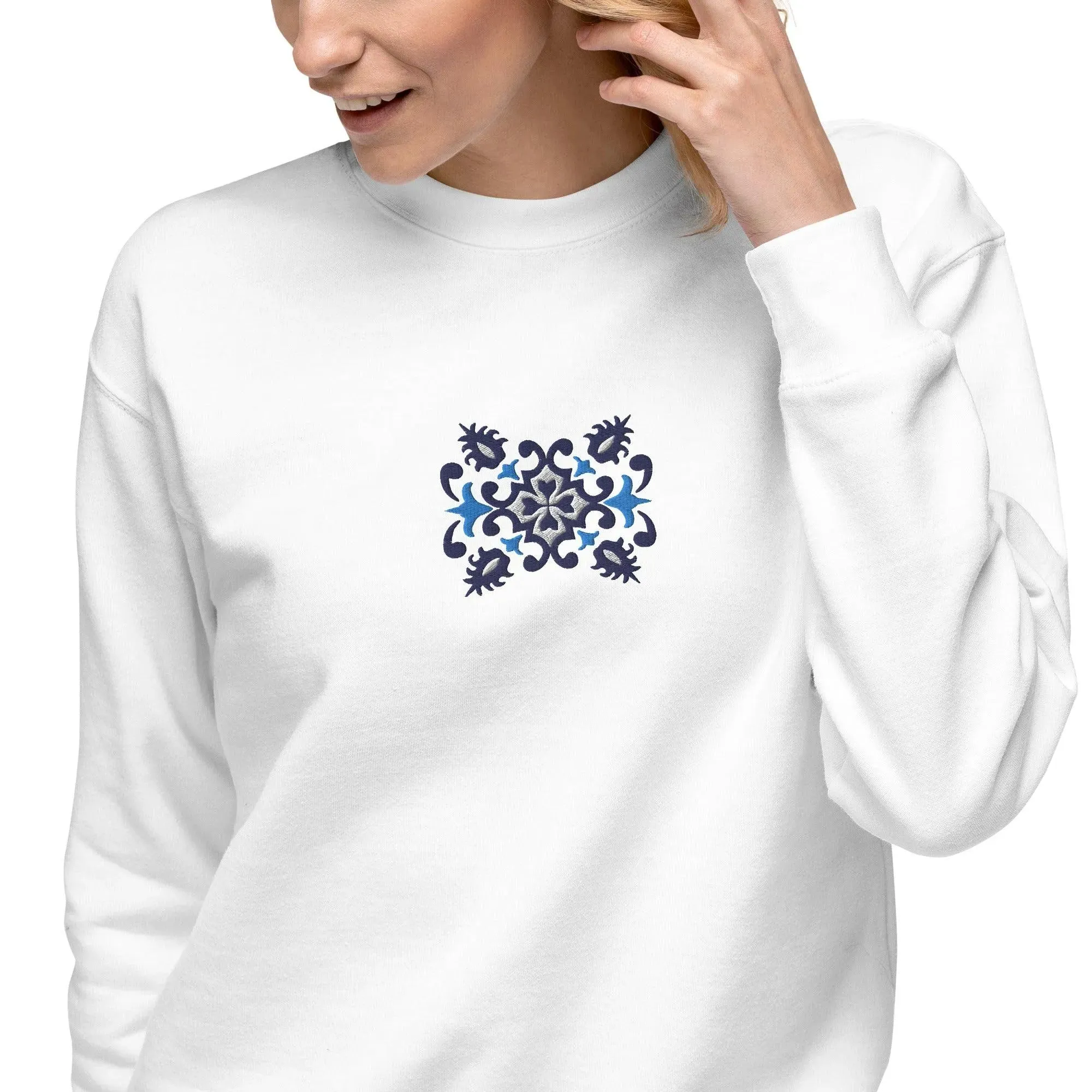 Portuguese Azulejo Tile Motif Embroidered Sweatshirt