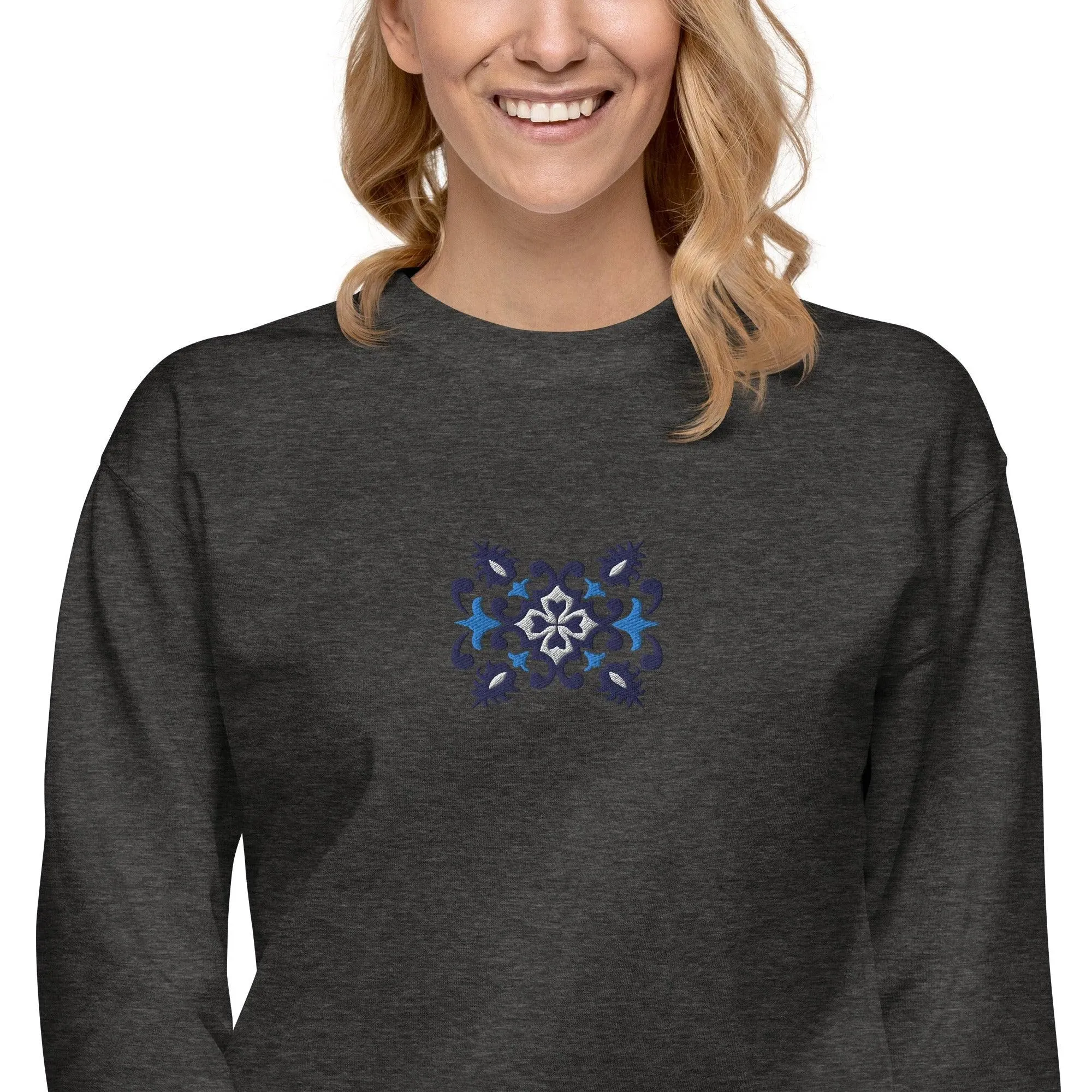 Portuguese Azulejo Tile Motif Embroidered Sweatshirt