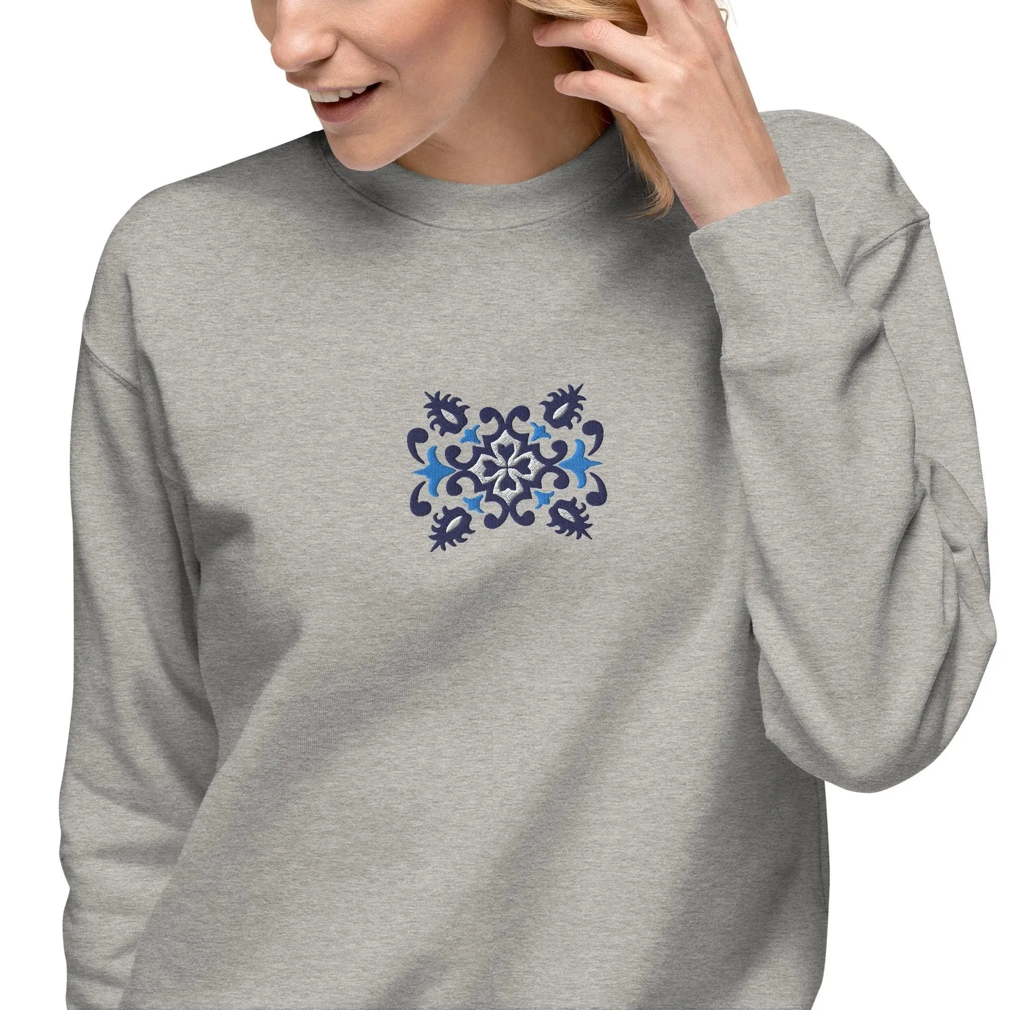 Portuguese Azulejo Tile Motif Embroidered Sweatshirt