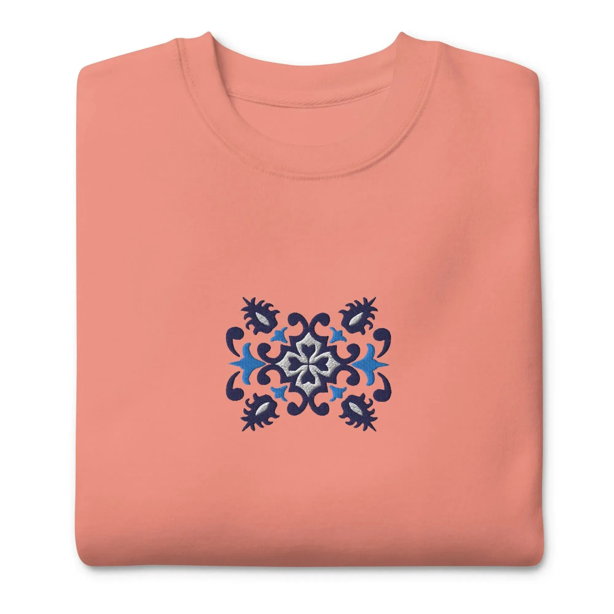 Portuguese Azulejo Tile Motif Embroidered Sweatshirt