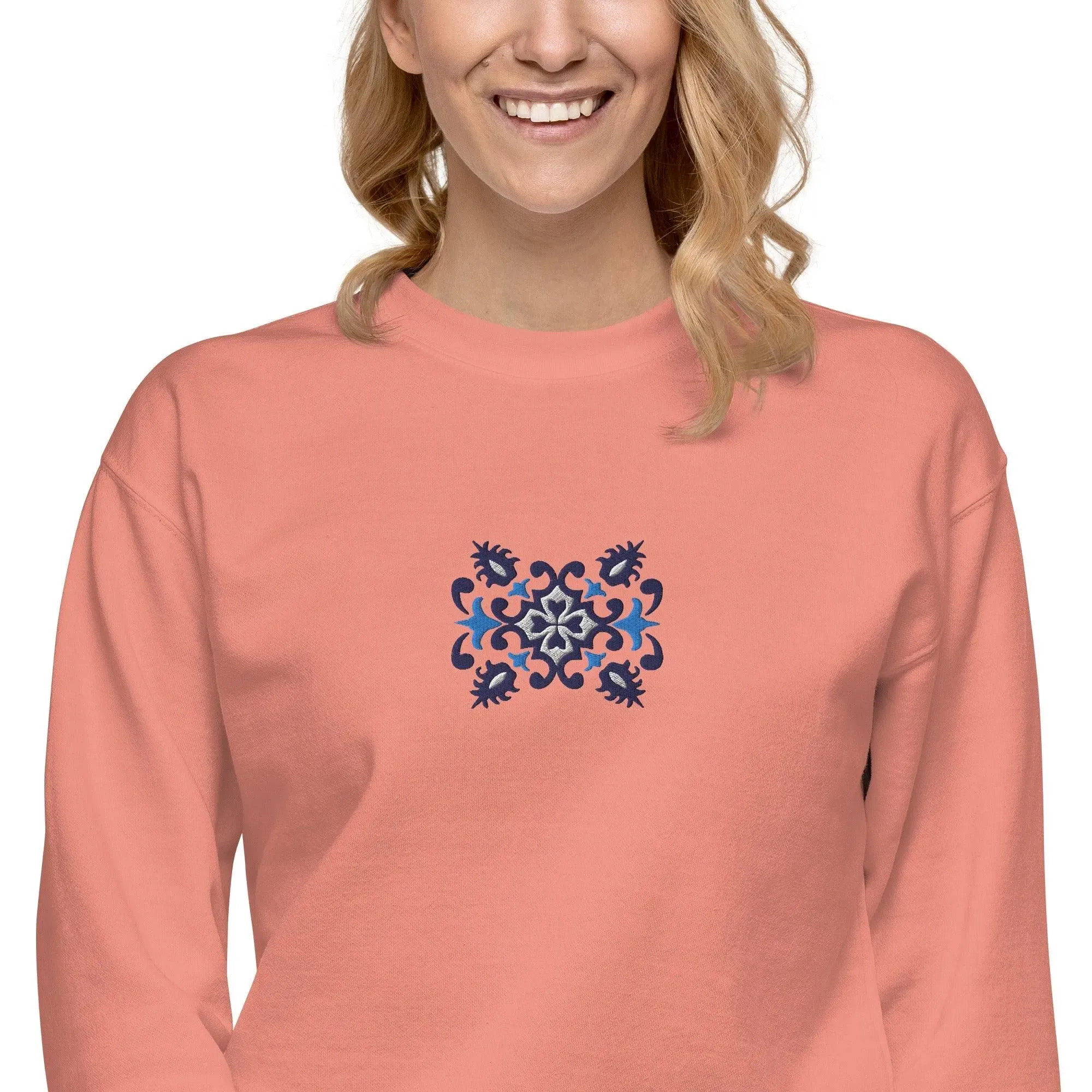 Portuguese Azulejo Tile Motif Embroidered Sweatshirt