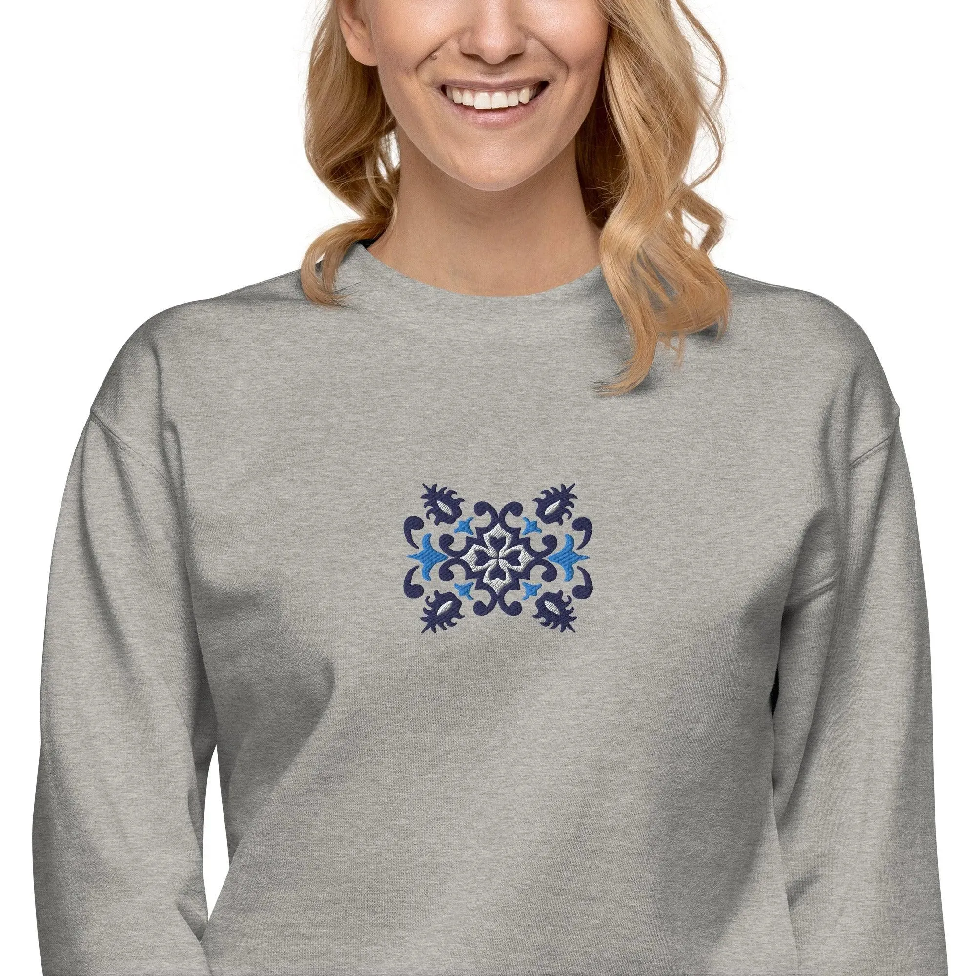 Portuguese Azulejo Tile Motif Embroidered Sweatshirt