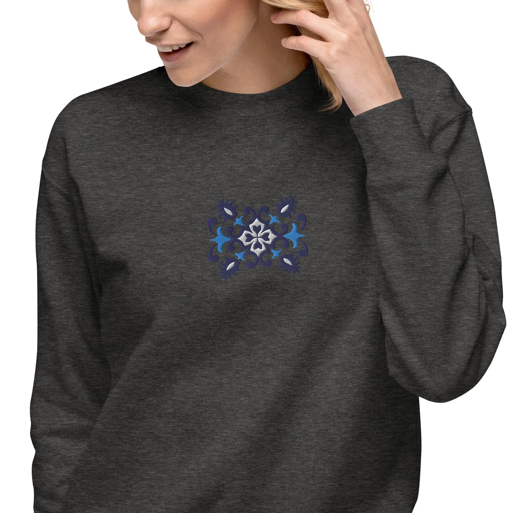 Portuguese Azulejo Tile Motif Embroidered Sweatshirt