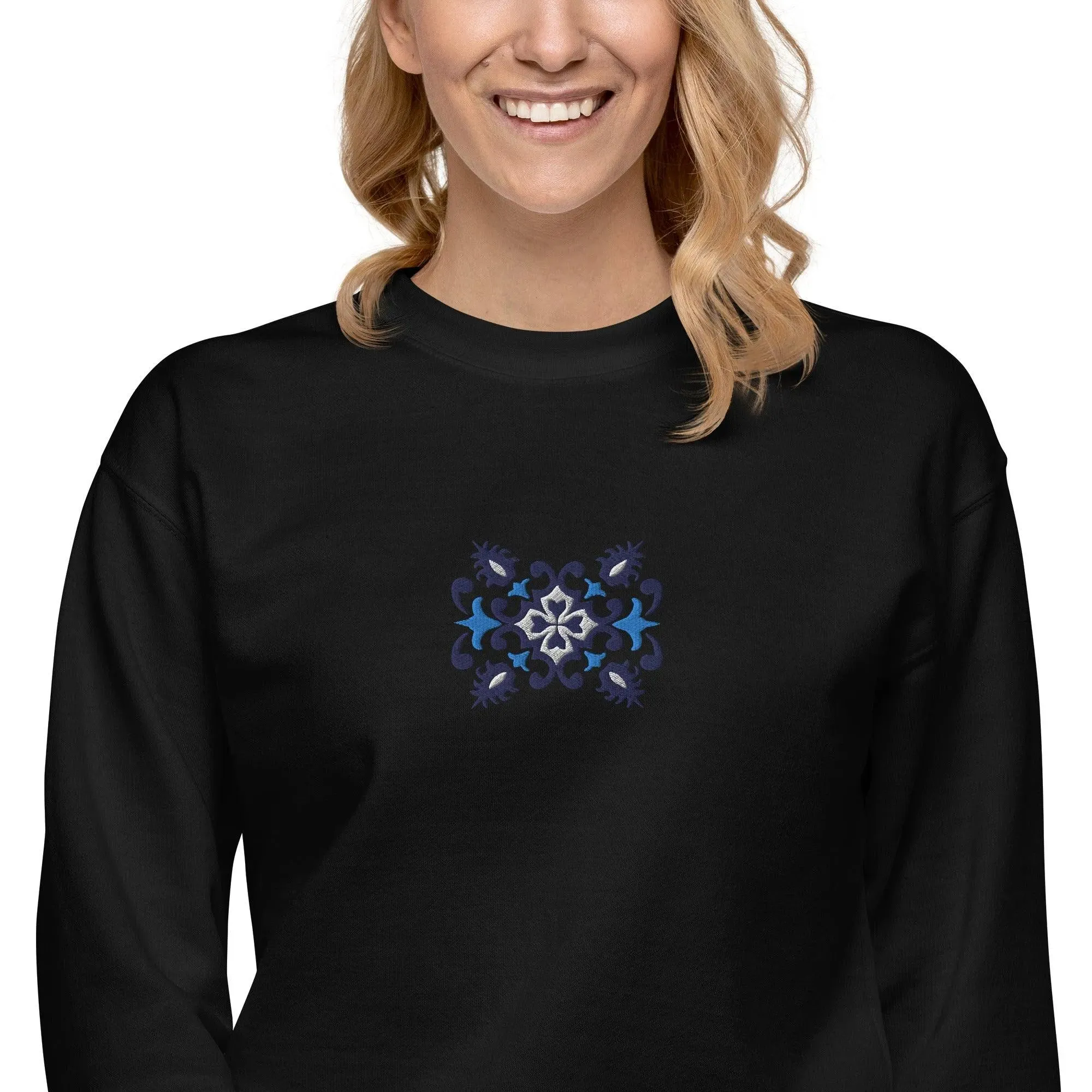 Portuguese Azulejo Tile Motif Embroidered Sweatshirt