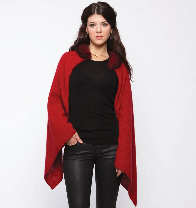 Possum Merino Fur Trim Zip Poncho