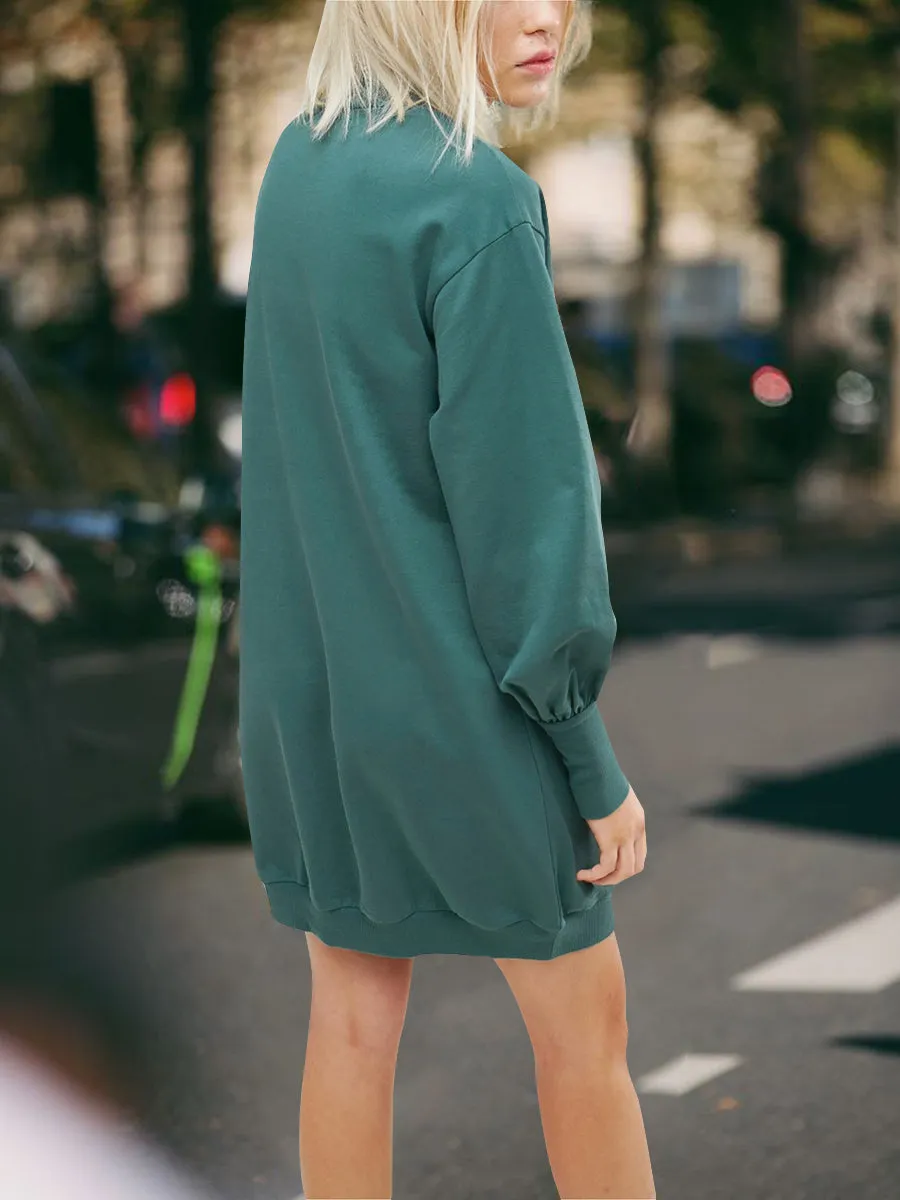Pure Color Casual Long Sleeve Sweater Dress