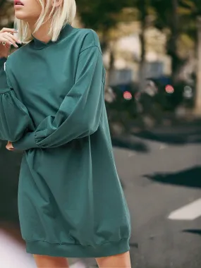Pure Color Casual Long Sleeve Sweater Dress