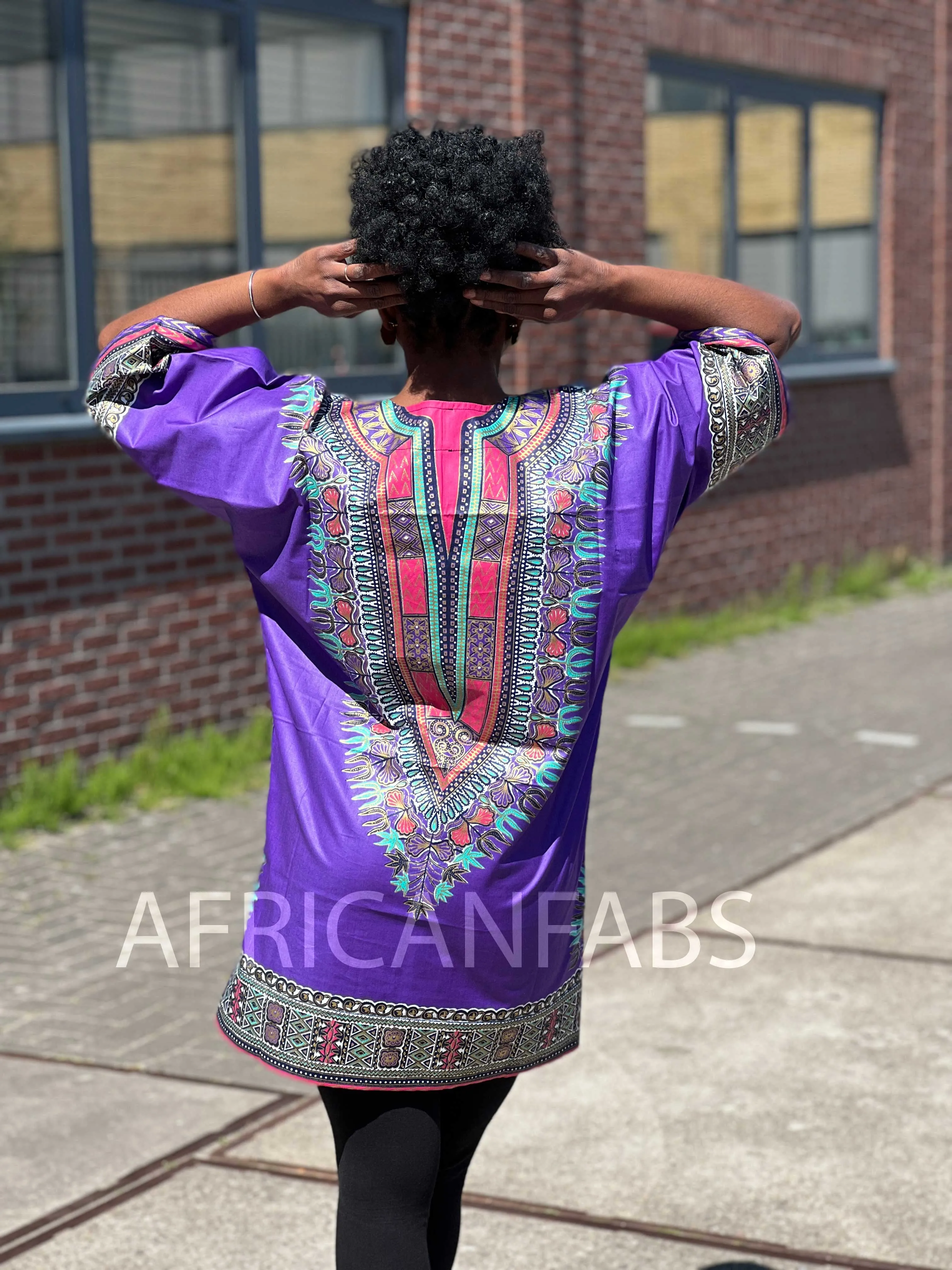 Purple with gold effect Dashiki Shirt / Dashiki Dress - African print top - Unisex - Vlisco