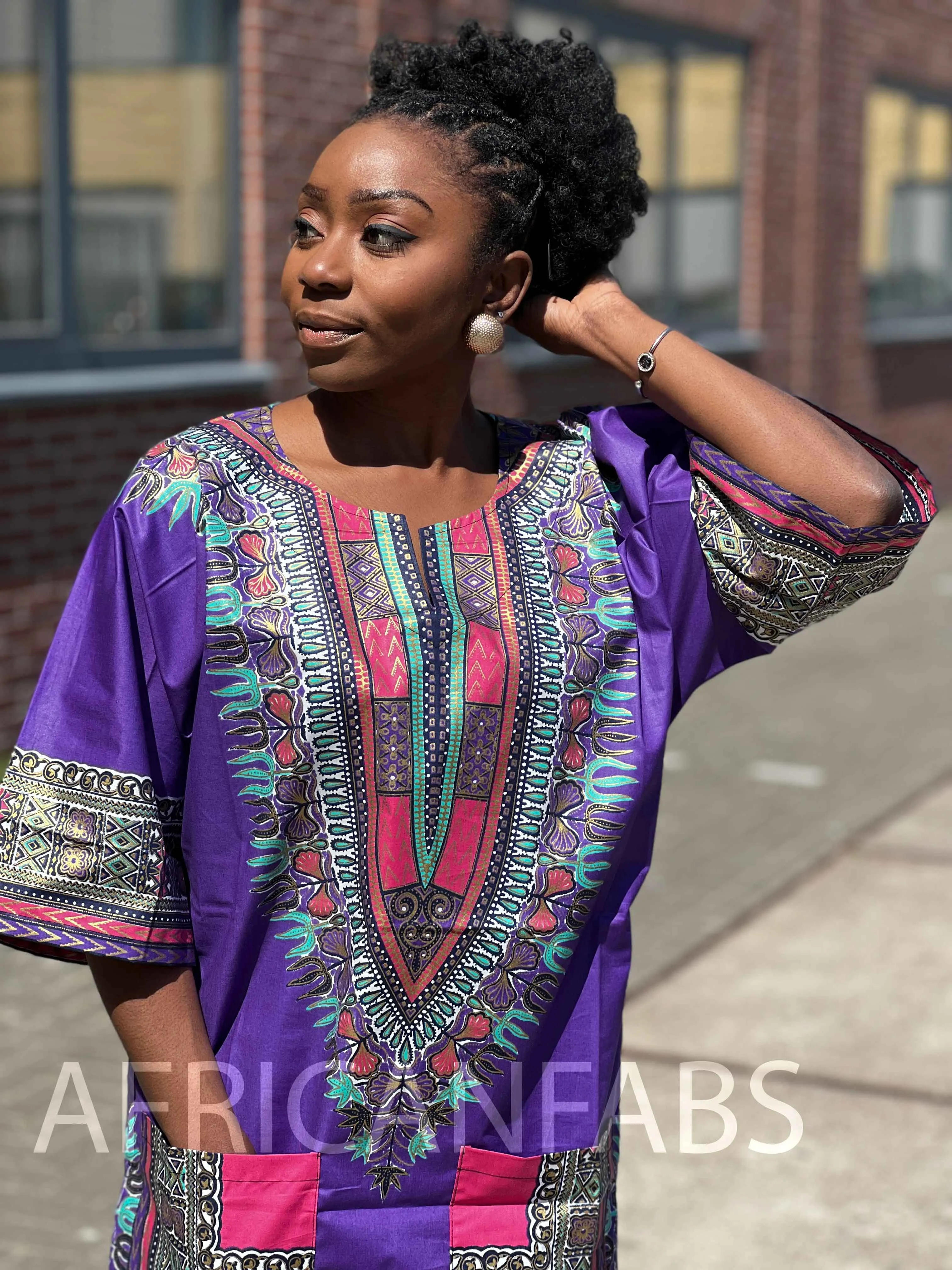 Purple with gold effect Dashiki Shirt / Dashiki Dress - African print top - Unisex - Vlisco