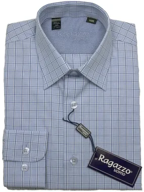 Ragazzo 24416 100% Cotton Boy's Dress Shirt - Plaid - Blue