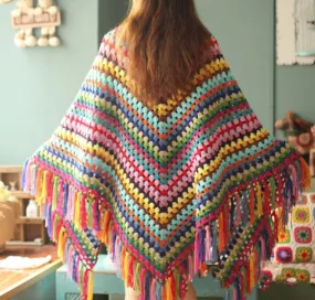 Rainbow Favourites Crocheted Tasseled Hand Made Poncho