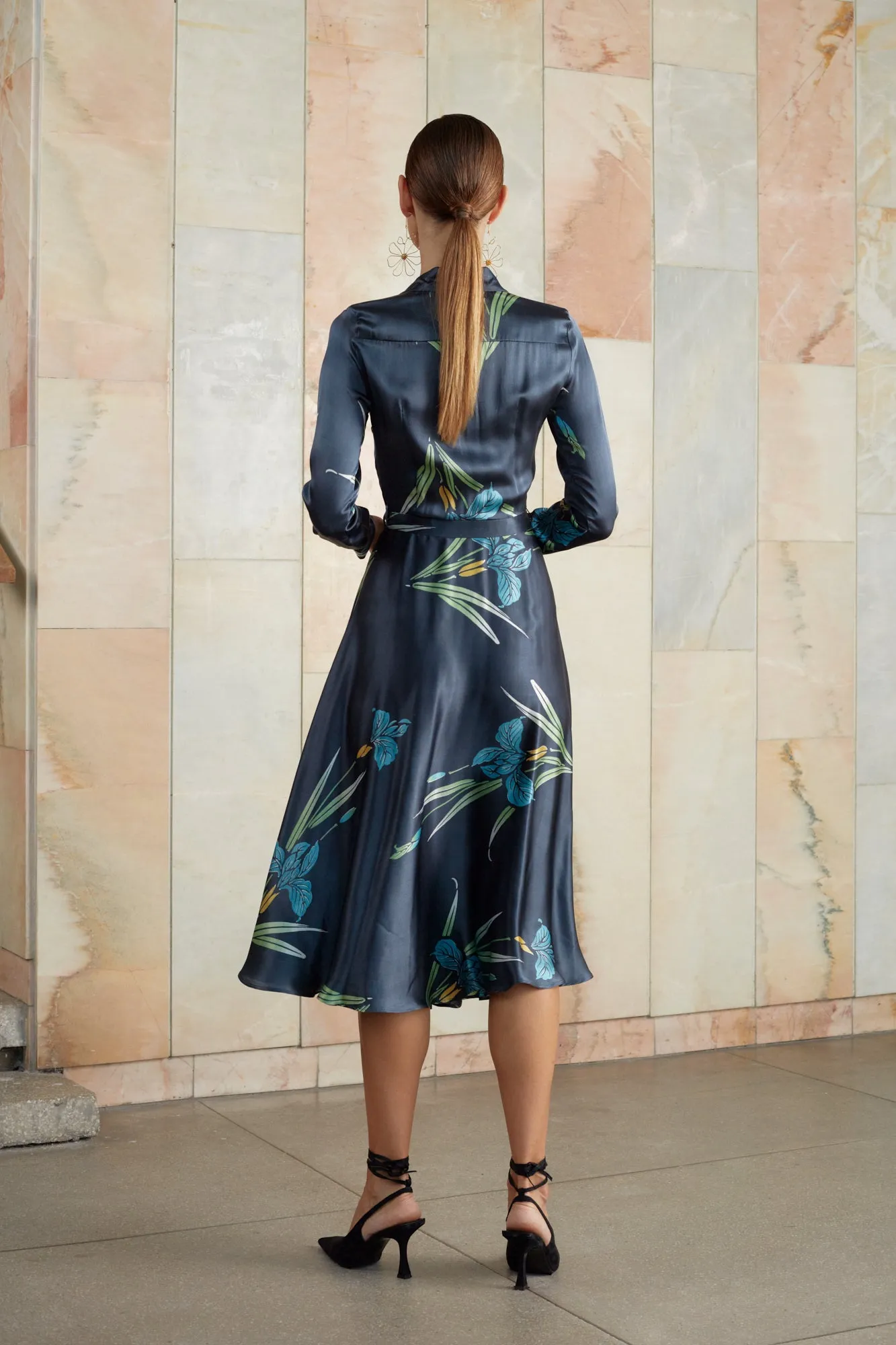 RAQUEL floral silk midi shirt dress