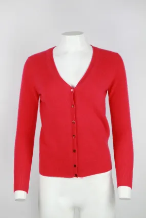 Raspberry Red Ladies Merino Wool Cardigan  - Red - M