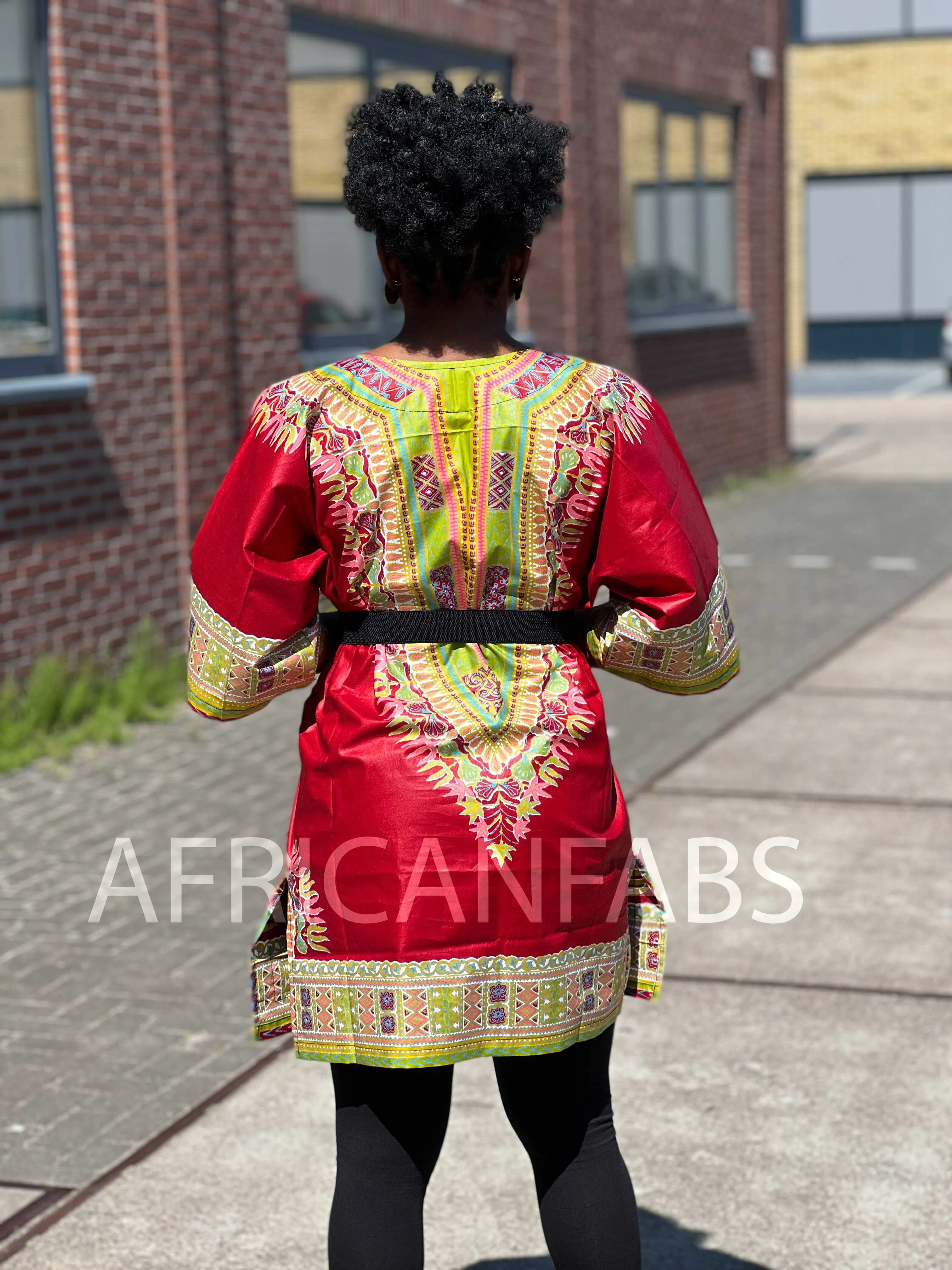 Red Dashiki Shirt / Dashiki Dress - African print top - Unisex - Vlisco