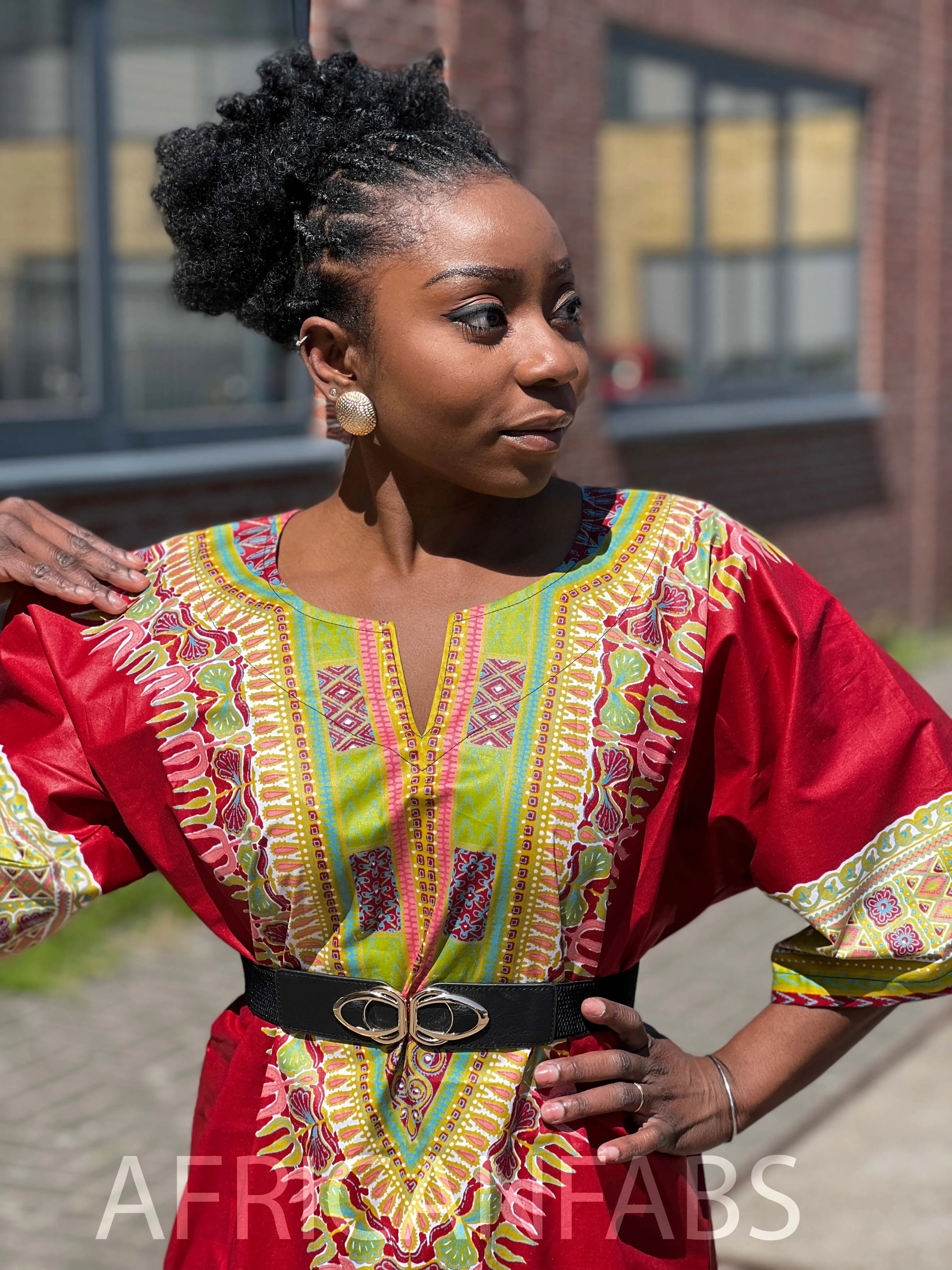 Red Dashiki Shirt / Dashiki Dress - African print top - Unisex - Vlisco