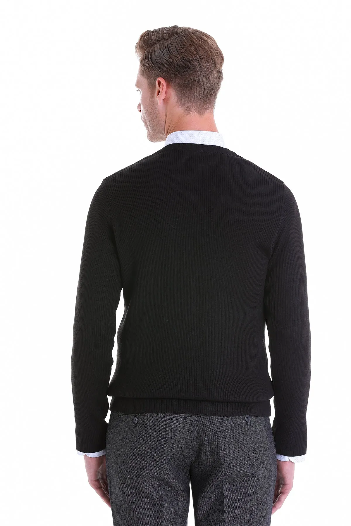 Regular Fit Black Wool Blend Cardigan