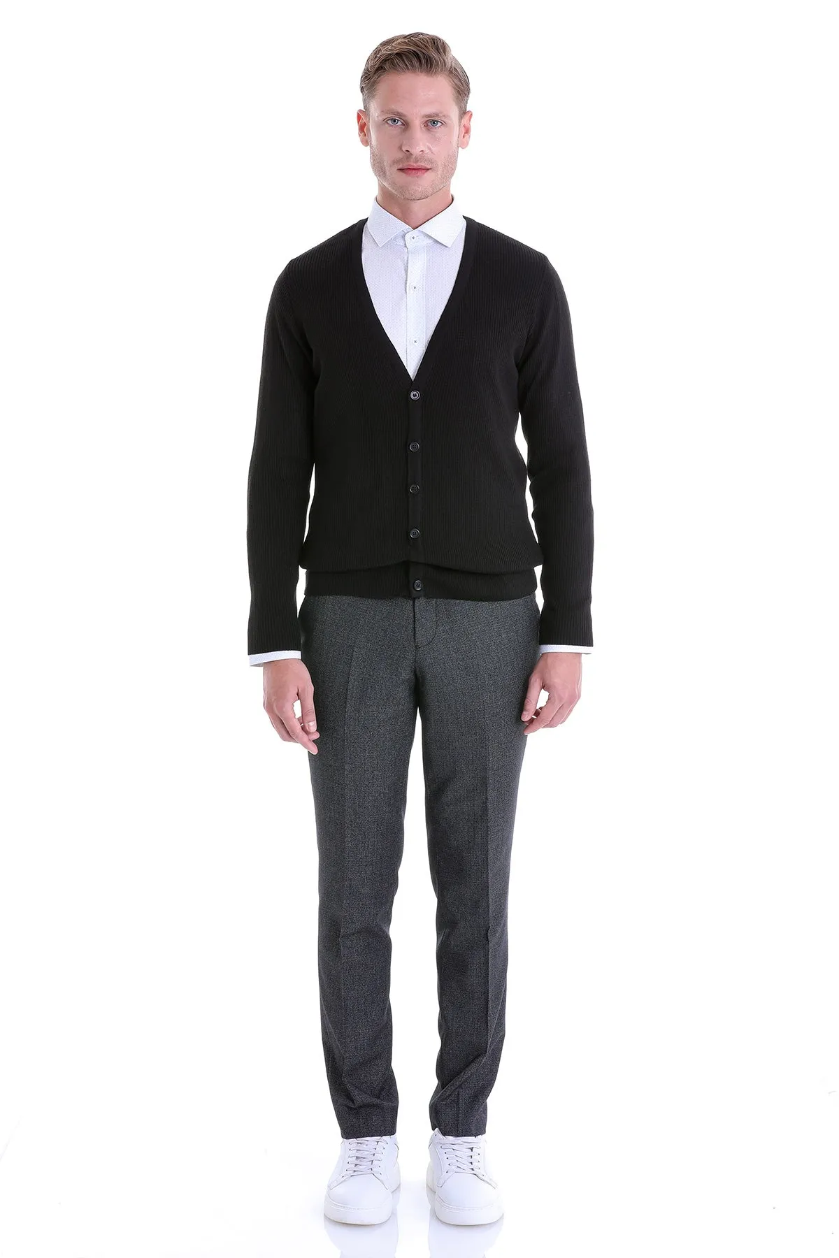 Regular Fit Black Wool Blend Cardigan