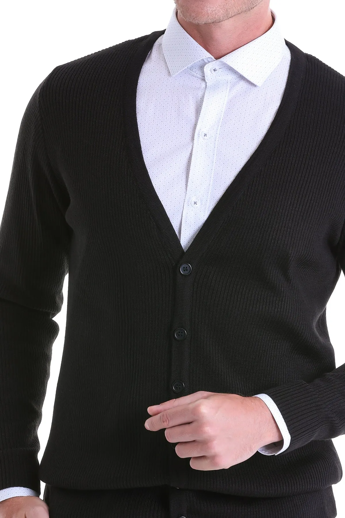 Regular Fit Black Wool Blend Cardigan