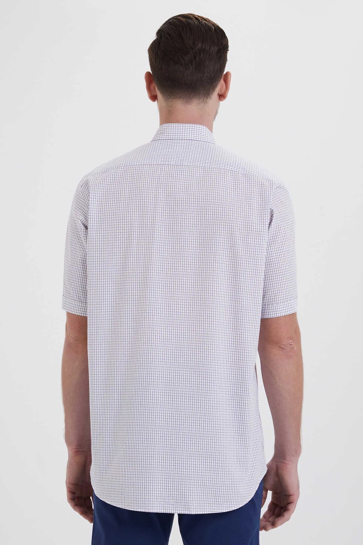 Regular Fit Plaid Cotton Purple Dress Shirt