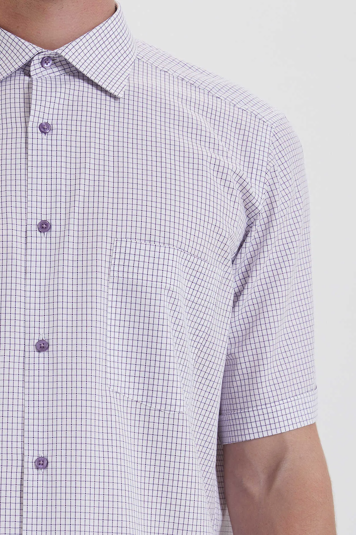Regular Fit Plaid Cotton Purple Dress Shirt