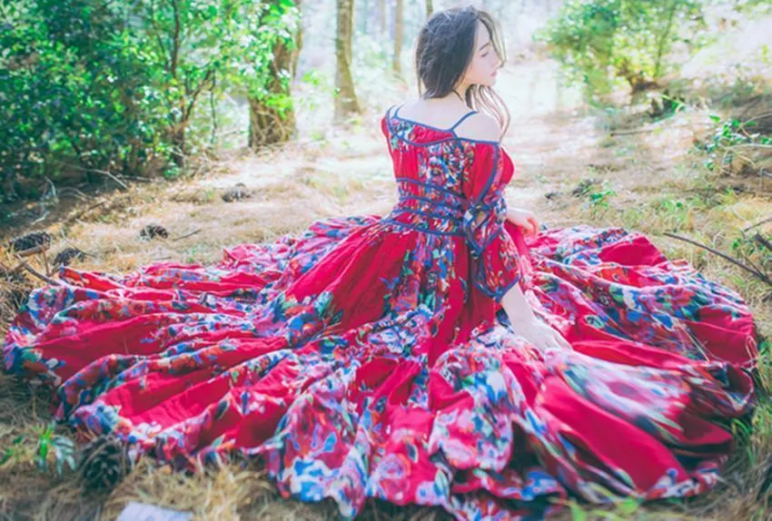 Retro Ethnic Boho Big Swing Floral Printed Maxi Dress