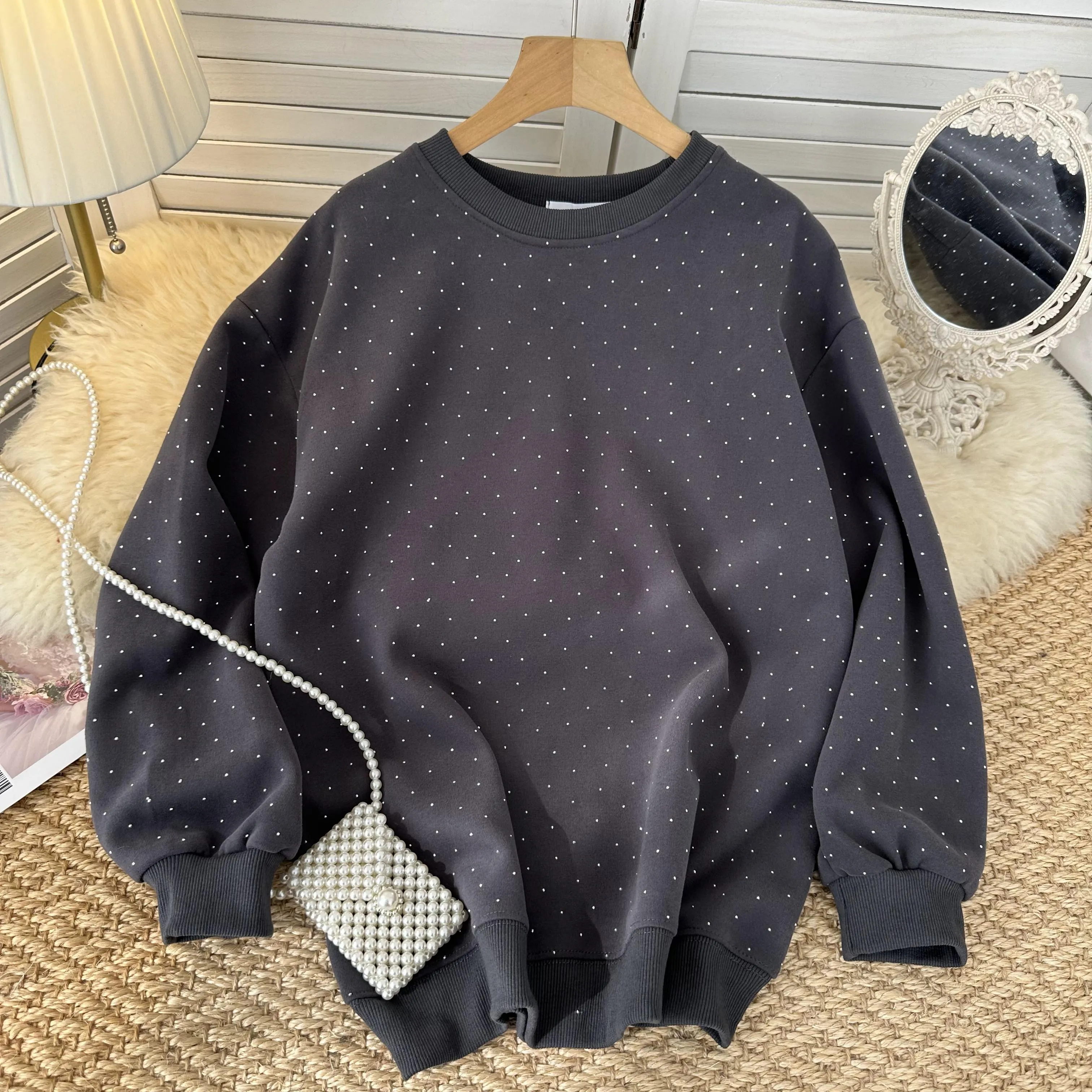 Rhinestone Studded Oversized Sweatshirt
