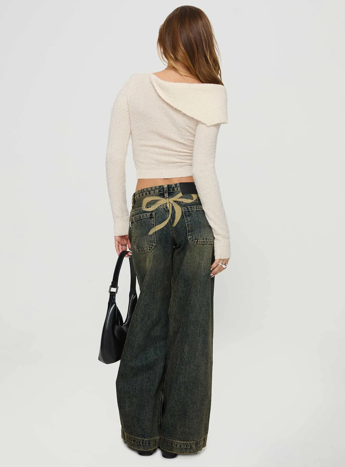 Ribbon Stamp Wide Leg Jeans Antique Wash Petite