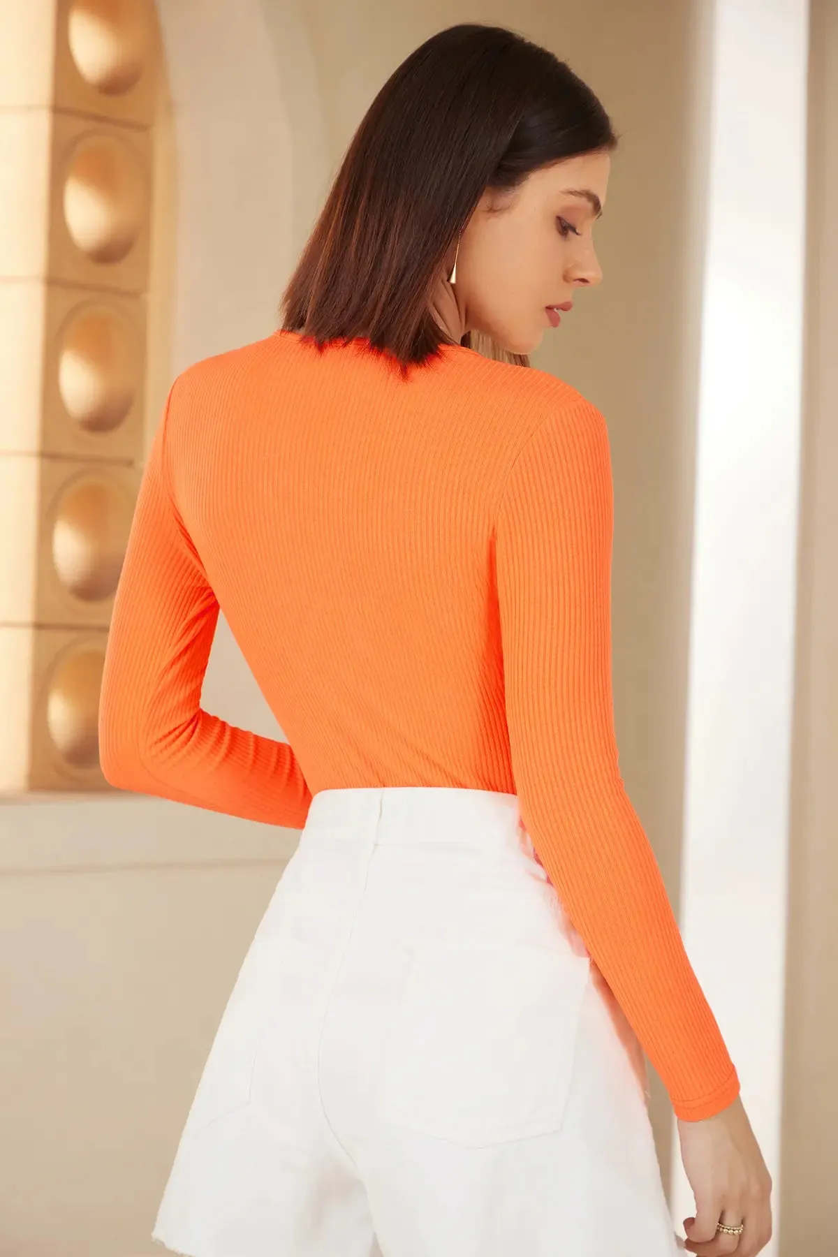 Ring Linked Cut Out V Neck Bodysuit