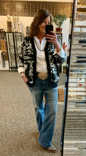 Rodeo Vibes Oversized Black & White Cardigan - S/M to 2X/3X
