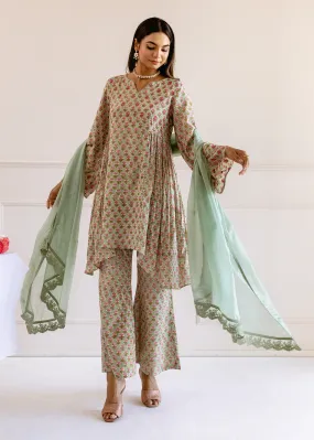 Sage Green Muslin Silk Printed 3-Piece Kurta Set