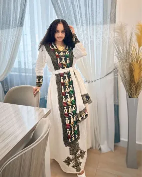 Sensational Cultural Look in Habesha Dress: Beautiful Ethiopian Traditional Dress Handmade Eritrean Clothing