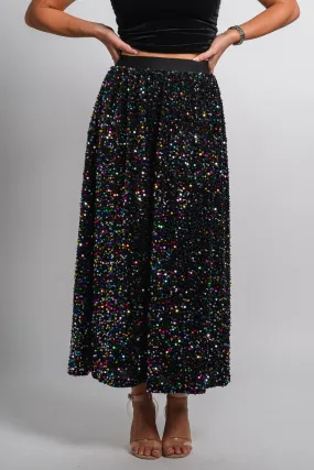Sequin maxi skirt black multi