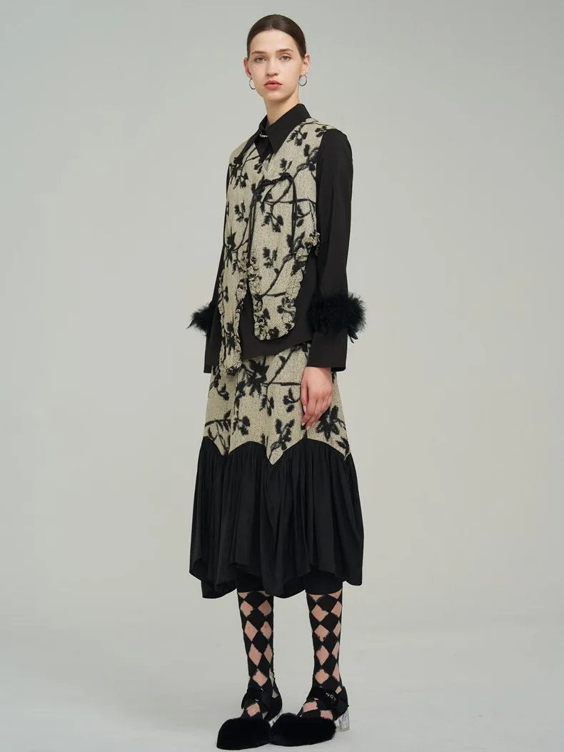Silhouette Classy Mature  Flower Wool Tiered Skirt