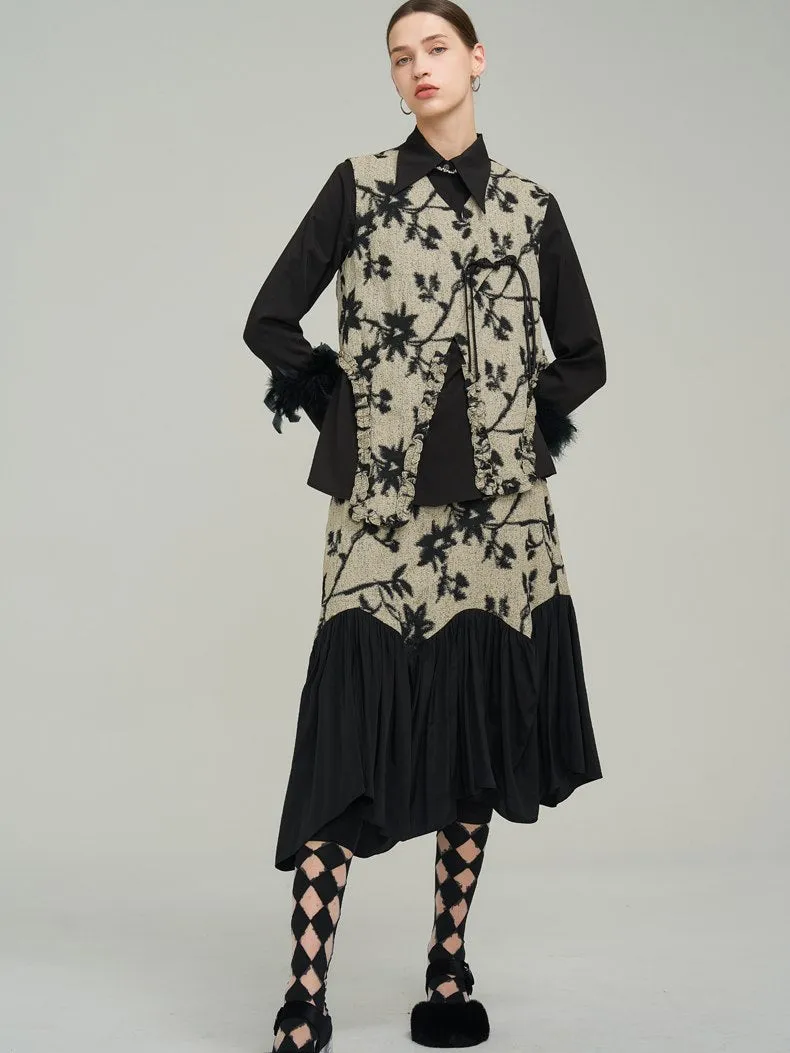 Silhouette Classy Mature  Flower Wool Tiered Skirt
