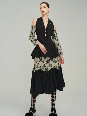 Silhouette Classy Mature  Flower Wool Tiered Skirt