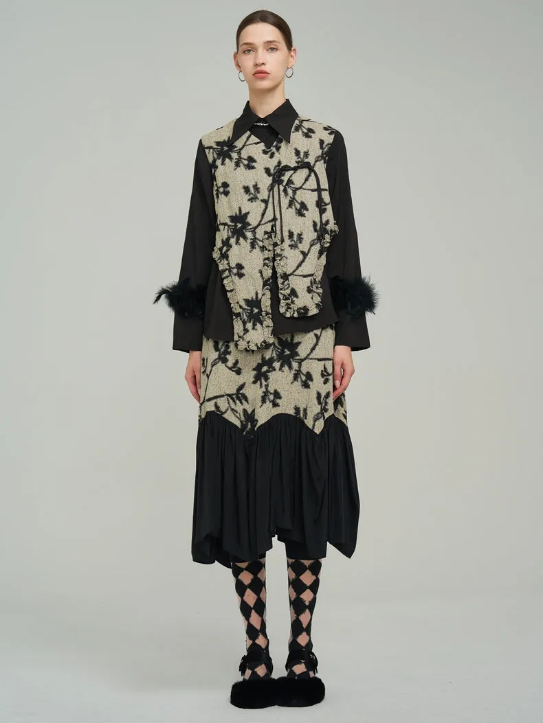 Silhouette Classy Mature  Flower Wool Tiered Skirt