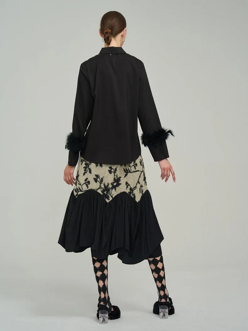 Silhouette Classy Mature  Flower Wool Tiered Skirt