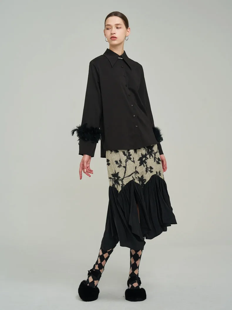 Silhouette Classy Mature  Flower Wool Tiered Skirt