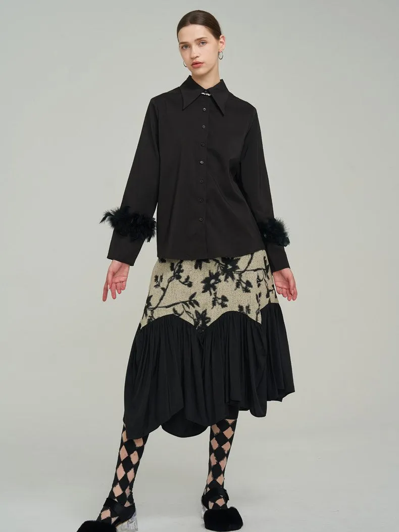 Silhouette Classy Mature  Flower Wool Tiered Skirt