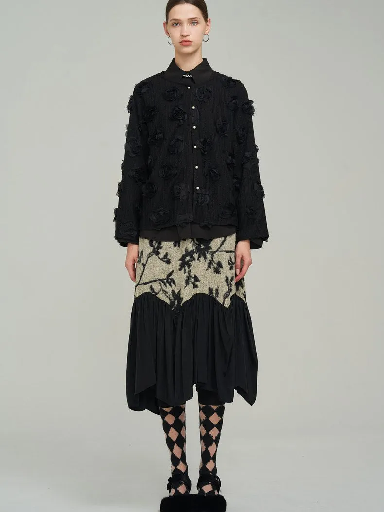Silhouette Classy Mature  Flower Wool Tiered Skirt