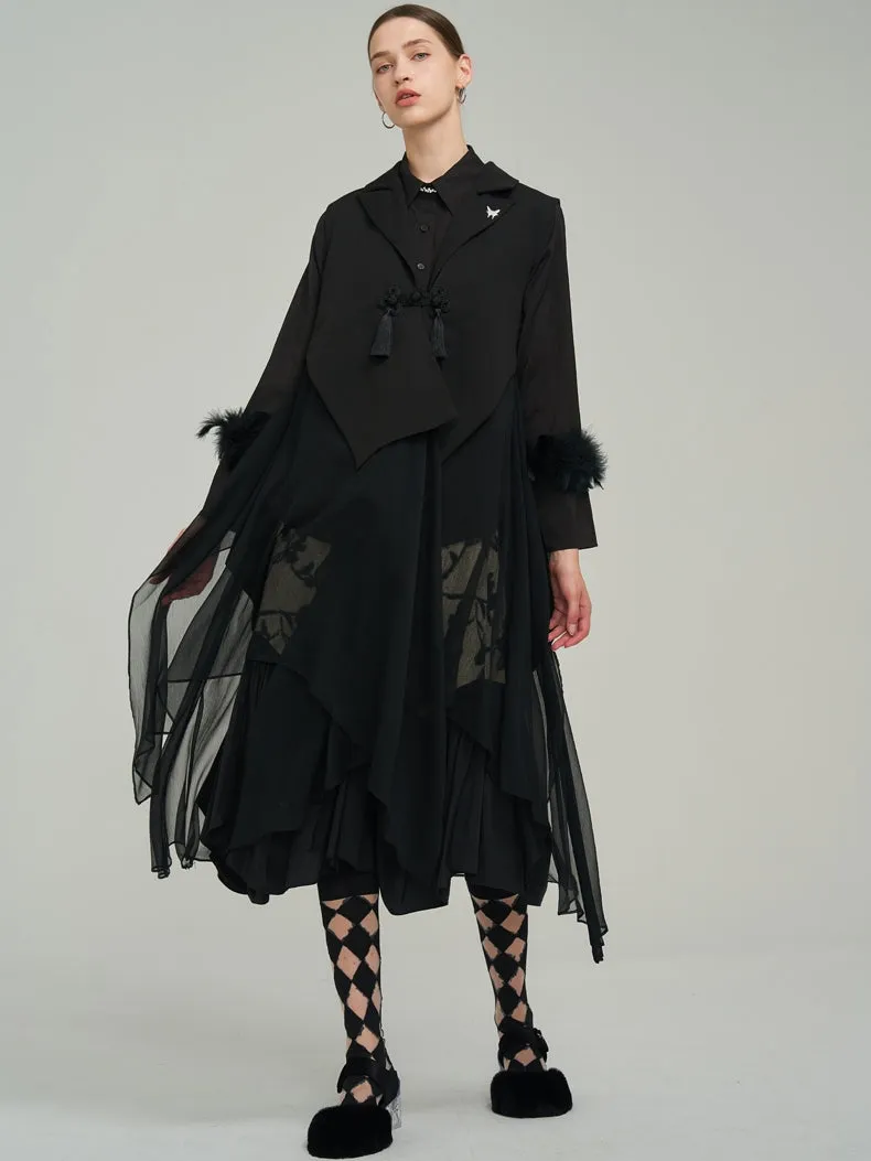 Silhouette Classy Mature  Flower Wool Tiered Skirt