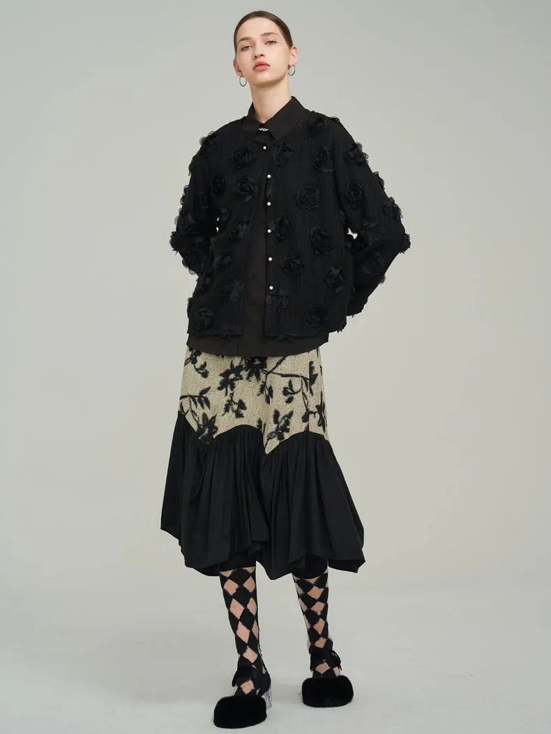 Silhouette Classy Mature  Flower Wool Tiered Skirt