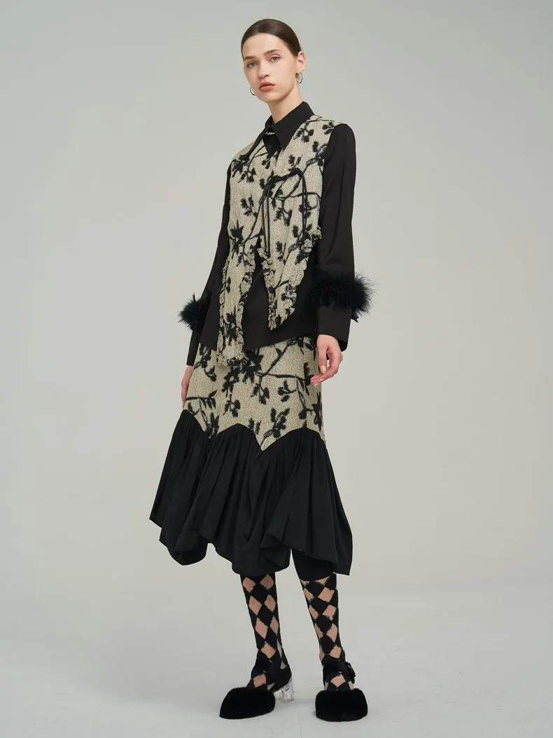 Silhouette Classy Mature  Flower Wool Tiered Skirt