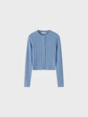 Silky Knit Cropped Cardigan-Light Blue